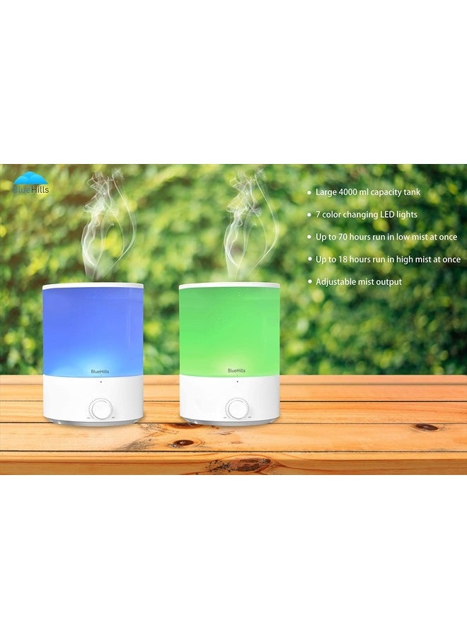 BlueHills - Premium 4000 ml XL Essential Oil Diffuser 4L 4 Liter 70 Hour Run Humidifier Aromatherapy 1 Gallon Big Capacity High Mist Output for Large Room Home Mood Lights WhiteE401 - Image 1
