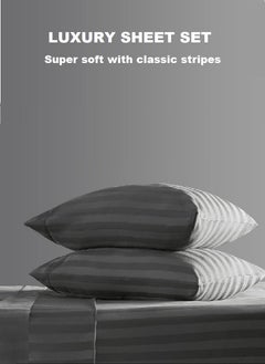 Blueberry Cotton King Striped Fitted Elastic Pack of 3 Bedsheet 200x200+20cm  - Image 2