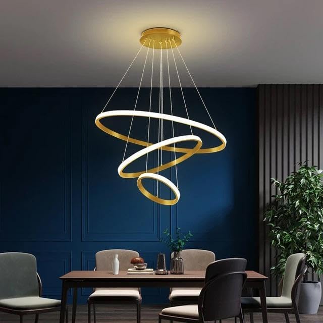 kinis Golden 3 Ring LED Chandelier Lamp Led Jhoomer Ceiling Lights Hanging for Living Room Led Chandelier Hanging Light for Dining Lights for Ceiling Chandelier for Table - Image 2