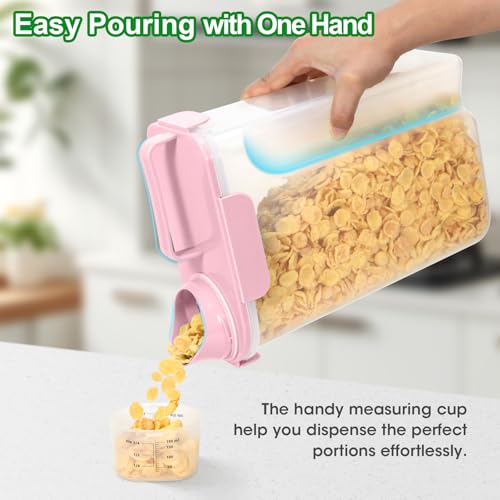 TBMax Airtight Rice Container 10 Lbs Cereal Dispenser Pet Cat Dog Food Storage Container Plastic Kitchen Pantry Food Storage Holder with Cup Pink - Image 3