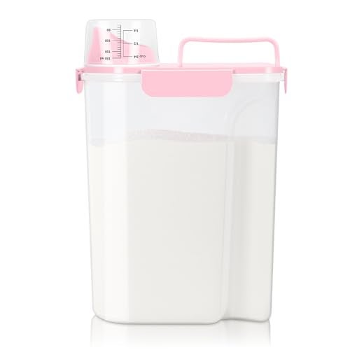 TBMax Airtight Rice Container 10 Lbs Cereal Dispenser Pet Cat Dog Food Storage Container Plastic Kitchen Pantry Food Storage Holder with Cup Pink - Image 1
