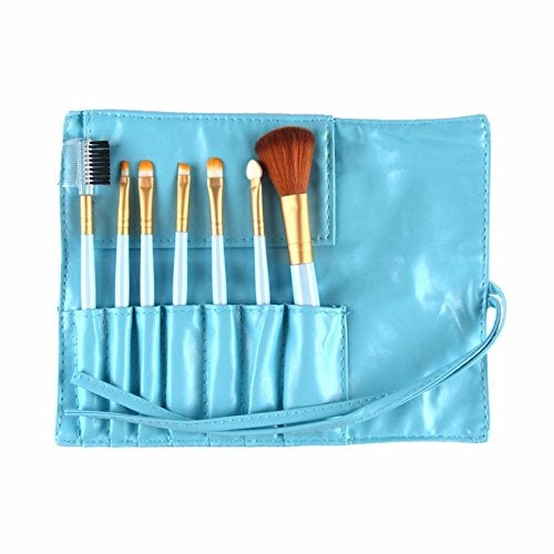 NESA 7 Pcs Make Brush Kit with Sleek Pouch + Makeup Sponge (Blue) - Image 5