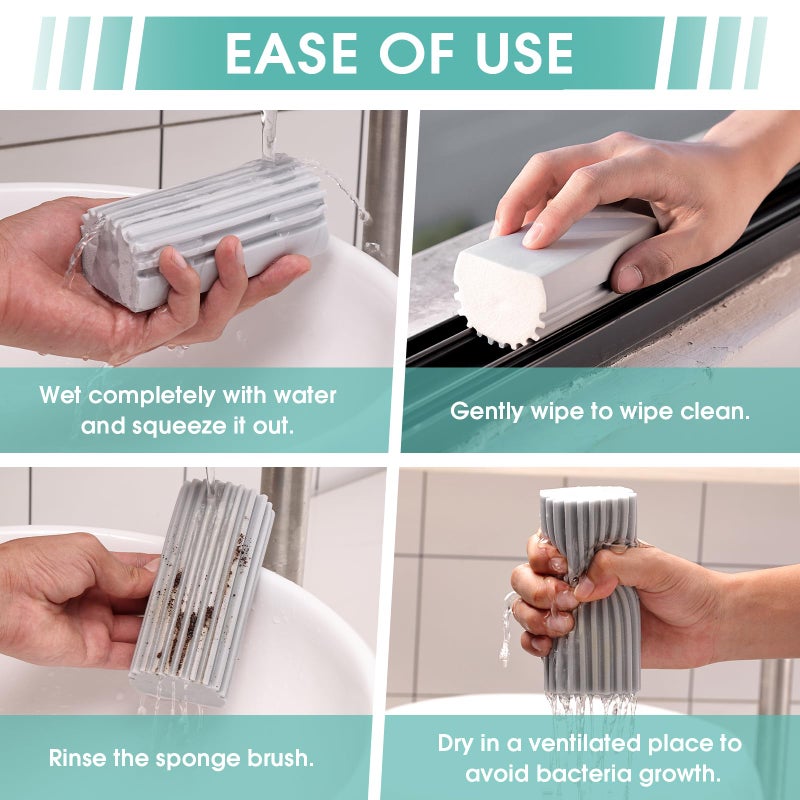 MR. SCRUB 4 Pack Damp Dusting Sponge Duster, Grey Dust Cleaning Sponge, Reusable Household Cleaning Sponge Tool for Blinds, floorboards, Fan Blades, Vents, Glass, Railings, Mirrors - Image 4
