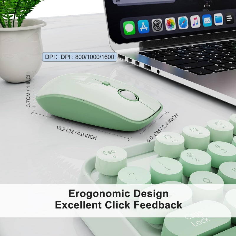 Letton Mint Green Wireless Keyboard and Mouse Combo, Retro Typewriter Style Keyboard with Round Keycaps, 2.4GHz Full Size Cute Aesthetic Bubble Creamy Keyboard for Long Nails, Mouse with 3 DPI for PC Laptop - Image 5