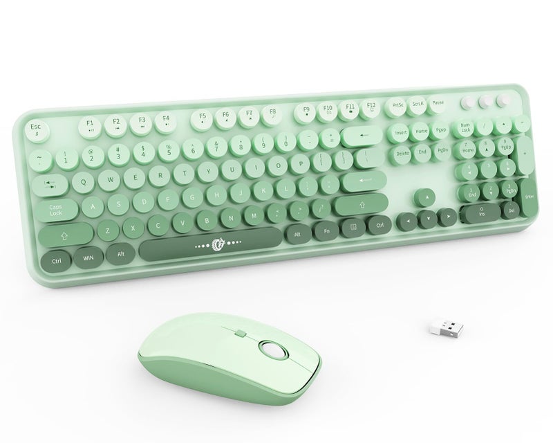 Letton Mint Green Wireless Keyboard and Mouse Combo, Retro Typewriter Style Keyboard with Round Keycaps, 2.4GHz Full Size Cute Aesthetic Bubble Creamy Keyboard for Long Nails, Mouse with 3 DPI for PC Laptop - Image 1