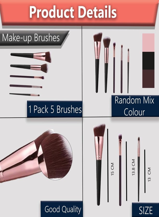 TEMPERIA (Pack of 5) Makeup Brush Set - Soft Bristles Make Up Brushes Sets Kit for Foundation, Concealers, Eyeshadow, Blush, Compact Face Powder, Highlighter, Contour, Blending Eye Liner - Image 2