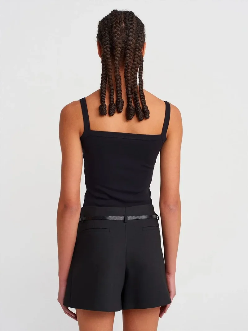 ديلفين Dilvin Ribbed Cotton Square-Neck Cami Blouse