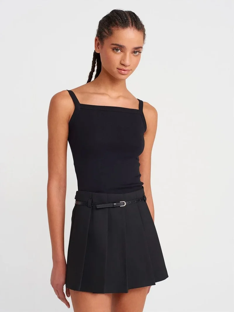 ديلفين Dilvin Ribbed Cotton Square-Neck Cami Blouse