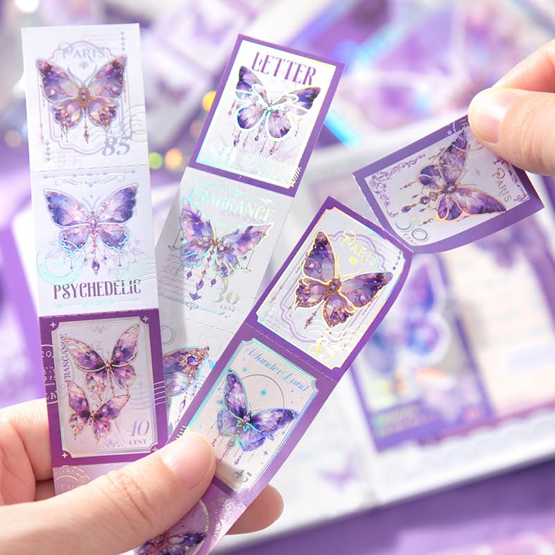SVULINT Paper Vintage Big Size Aesthetic Scrapbook Kit, Scrapbooking Supplies Kit with Bullet Junk Journal,Stationery,A6 Grid Notebook Journaling Gift Set (Purple Butterfly) - Image 3