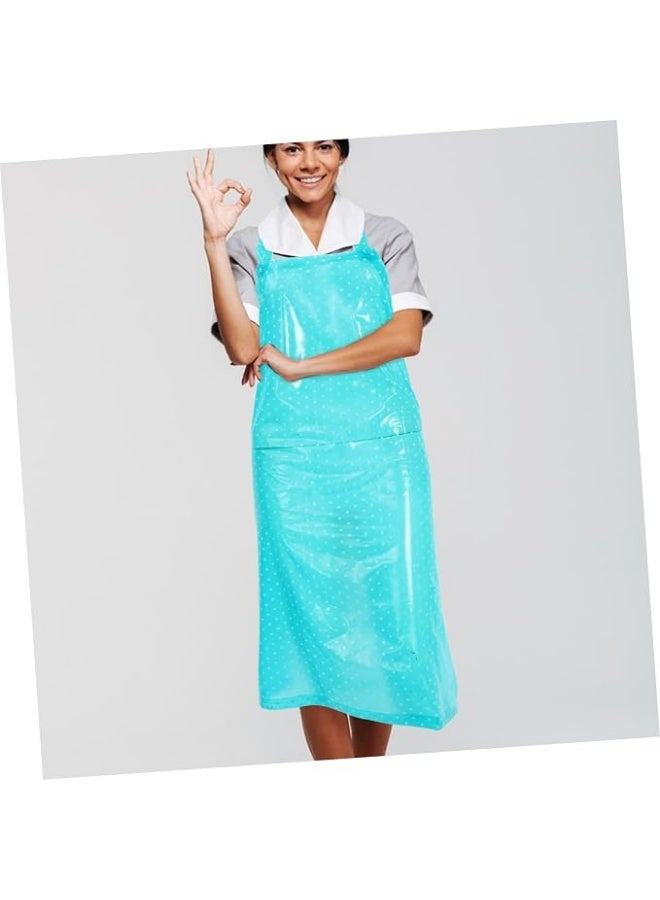 Waterproof Cooking Apron (12-Piece Set): Oil-resistant kitchen apron designed for home cooking and cleaning tasks; made from acid- and alkali-resistant plastic to protect the cook. Color: Turquoise. - Image 1