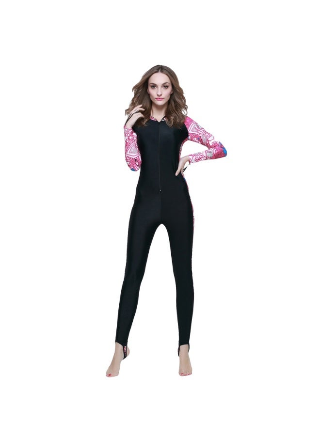 NIBEMINENT Women One-Piece Long Sleeve Pattern Wetsuit Zipper Hoodied Diving Suit Full Body Surfsuit for Water Sport  - Image 1
