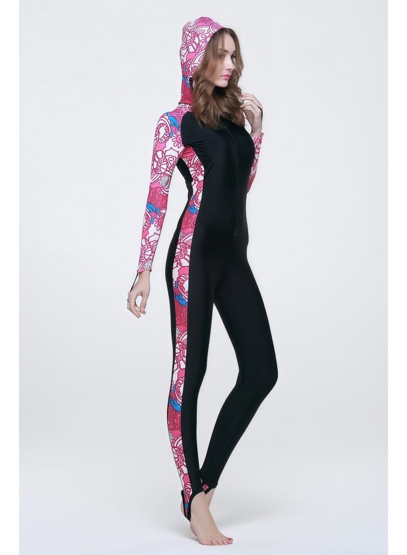 NIBEMINENT Women One-Piece Long Sleeve Pattern Wetsuit Zipper Hoodied Diving Suit Full Body Surfsuit for Water Sport  - Image 5