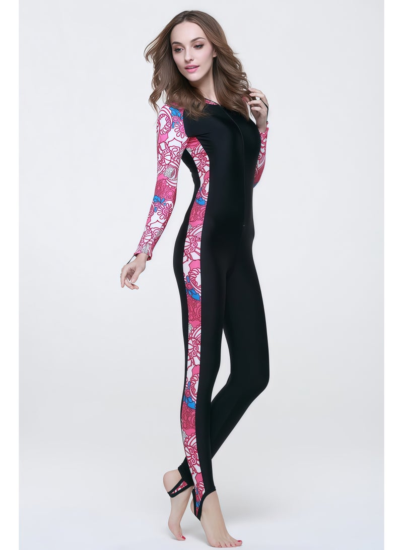 NIBEMINENT Women One-Piece Long Sleeve Pattern Wetsuit Zipper Hoodied Diving Suit Full Body Surfsuit for Water Sport  - Image 4