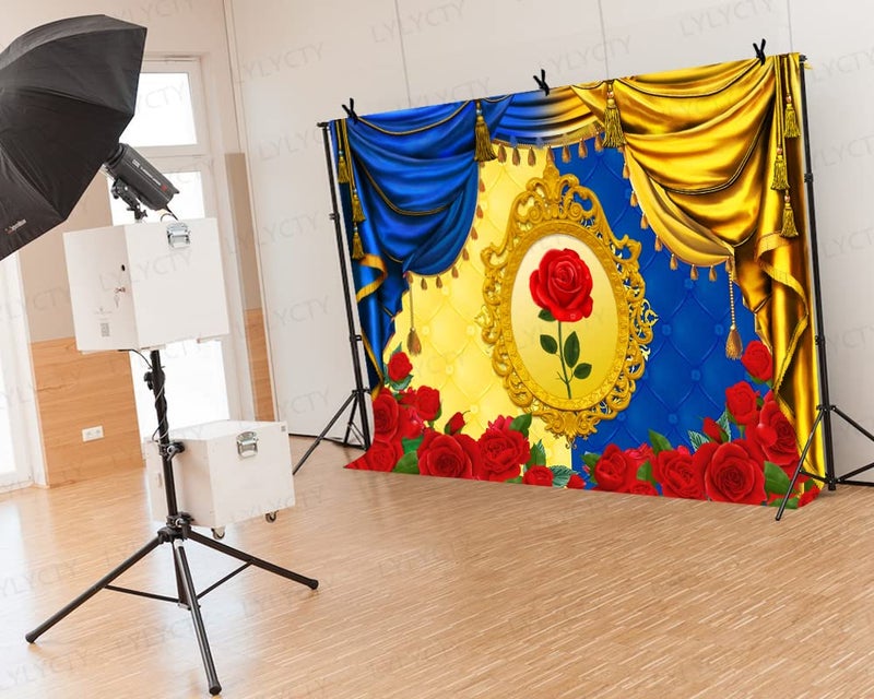 LYLYCTY 7x5ft Red Rose Backdrop, Blue Yellow Girl Fairytale Princess Birthday Party Background for Photography, Cake Table Decoration Photo Booth Studio Prop Banner BJLSLY714 - Image 5