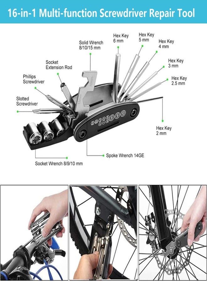 AaiLucky Bike Repair Tool Kit with Mini Bicycle Pump, Bicycle Saddle Bag with Tail Light, 16-in-1 Bike Multitool, Bicycle Tire Repair Kit for Road Mtb E-Bikes, Large Capacity Bike Set Pack Bag - Image 3