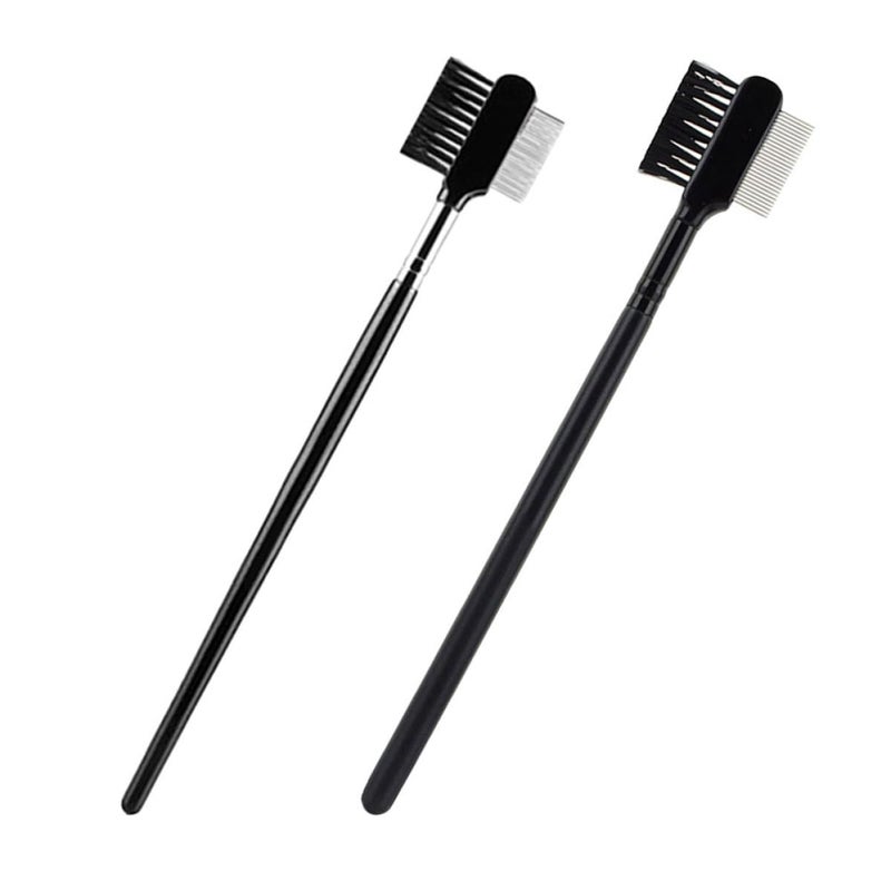 Dual Head Eyebrow Brush Eyelash Comb Stainless Steel Portable Makeup Tool 2 Pack - Image 2