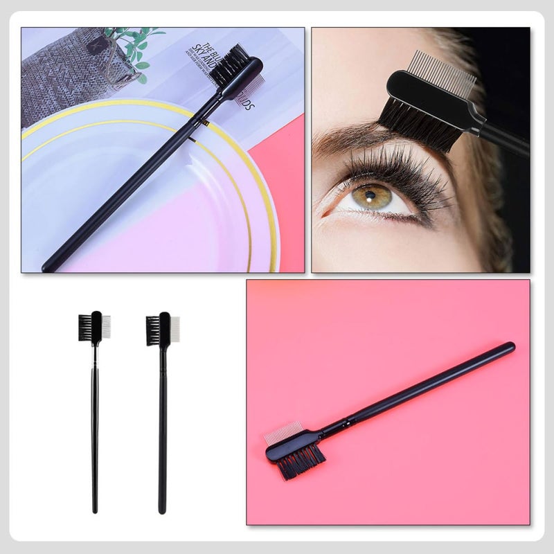Dual Head Eyebrow Brush Eyelash Comb Stainless Steel Portable Makeup Tool 2 Pack - Image 4