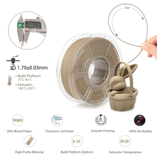 iSANMATE Wood Filament 1.75mm, PLA+ 3D Printer Filament Light Wood, Fits for Most FDM 3D Printers 1kg/Spool (Update 20% Real WoodFiber) - Image 3