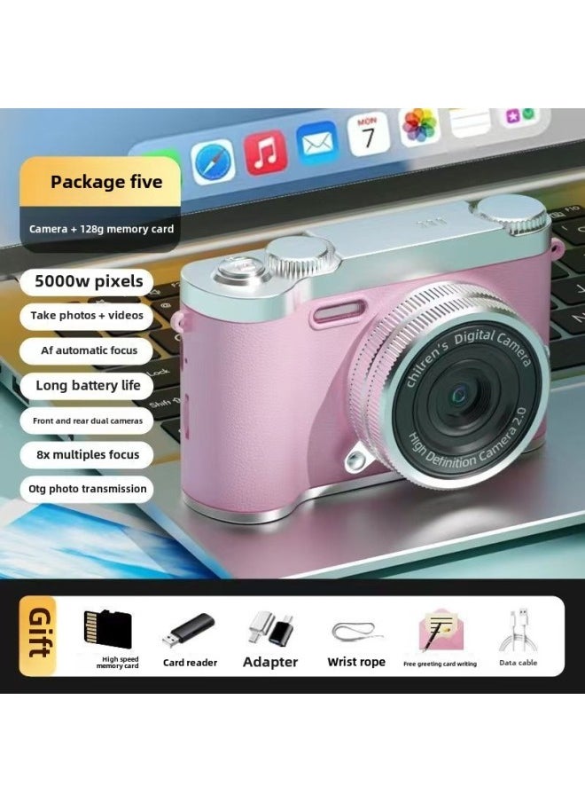 Generic - 0.1 Billion Pixel Dual Camera Video Ccd Digital Camera Campus Student Party Retro Camera Small Card Machine-Body Color:Cute Powder  -  Special Price - Image 1