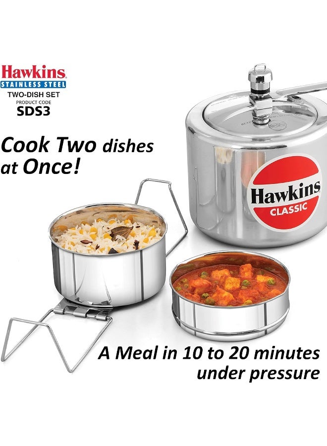 Hawkins Two-Dish Stainless Steel Set, Cooker Separator, Pressure Cooker Pots, Silver (SDS3), 1.275 liters - Image 3