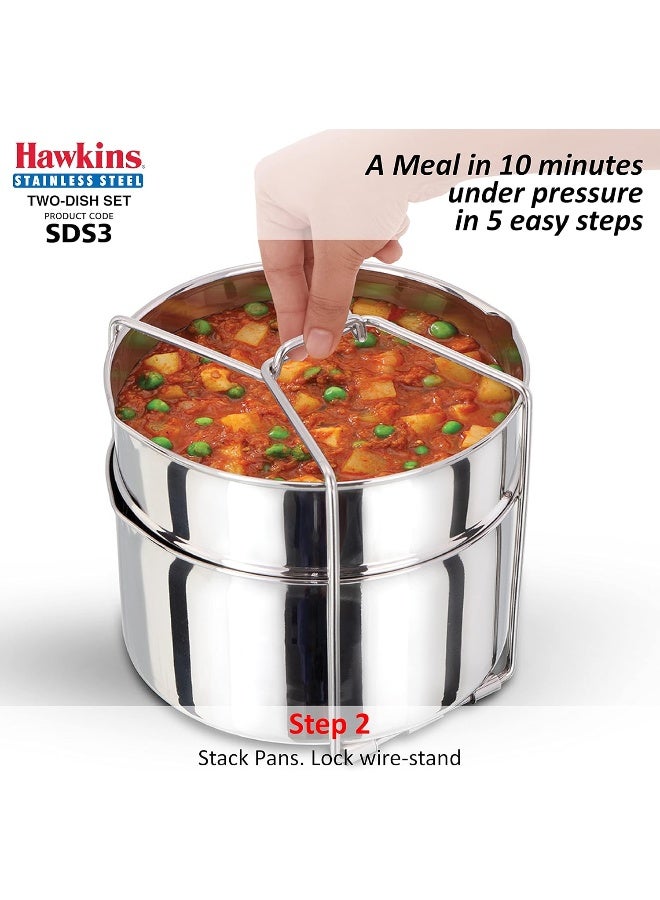 Hawkins Two-Dish Stainless Steel Set, Cooker Separator, Pressure Cooker Pots, Silver (SDS3), 1.275 liters - Image 5