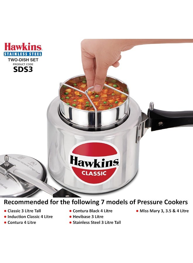 Hawkins Two-Dish Stainless Steel Set, Cooker Separator, Pressure Cooker Pots, Silver (SDS3), 1.275 liters - Image 2