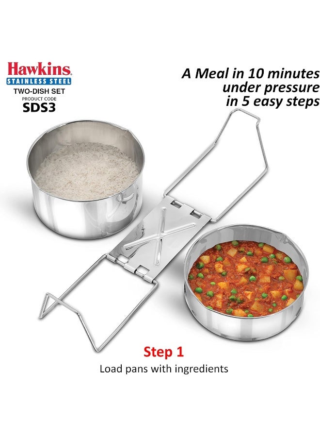 Hawkins Two-Dish Stainless Steel Set, Cooker Separator, Pressure Cooker Pots, Silver (SDS3), 1.275 liters - Image 4