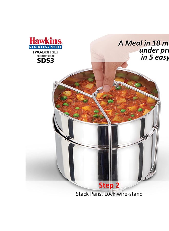 Hawkins Two-Dish Stainless Steel Set, Cooker Separator, Pressure Cooker Pots, Silver (SDS3), 1.275 liters - Image 1