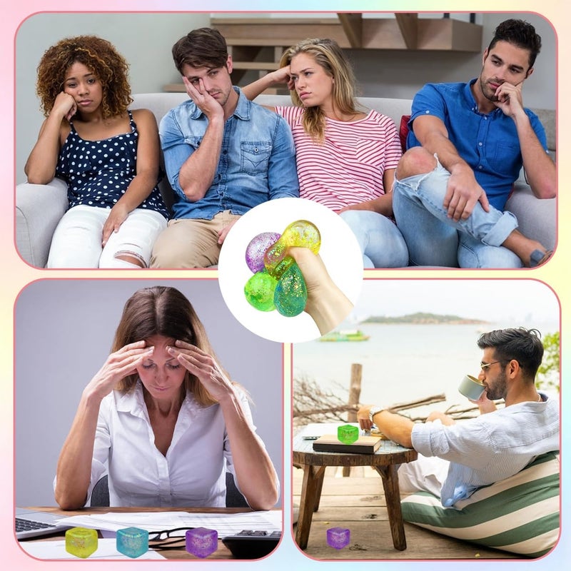 أنديتوي 4 حزم مكعبات ضغط لينة كرات ضغط عملاقة لامعة ألعاب ضغط حسية للبالغين والأطفال لتخفيف التوتر هدايا حفلات وأعياد ميلاد - Image 5