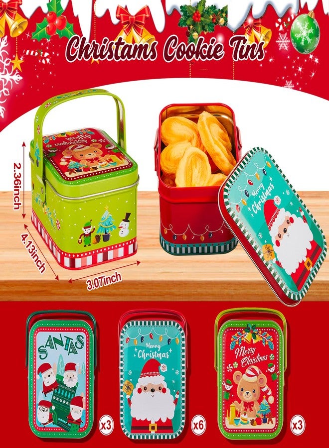Lounsweer 12 Pcs Christmas Cookie Tins With Lid and Handle - 6 Styles Rectangle Xmas Boxes Gift Tins Tinplate Box for Food Storage Candy Tea Christmas Party Favor Goody - Image 2