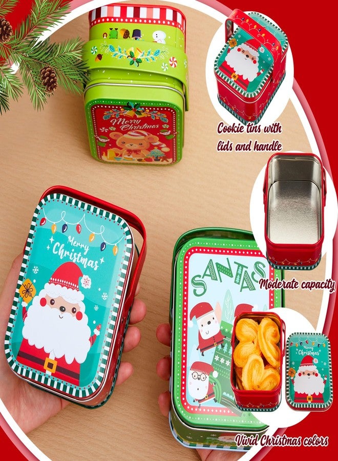 Lounsweer 12 Pcs Christmas Cookie Tins With Lid and Handle - 6 Styles Rectangle Xmas Boxes Gift Tins Tinplate Box for Food Storage Candy Tea Christmas Party Favor Goody - Image 3
