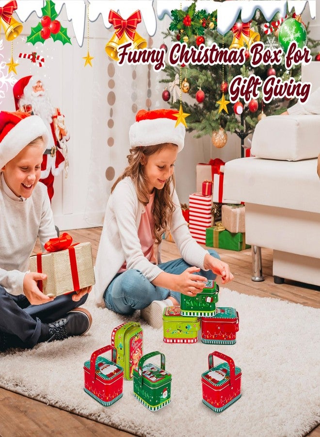 Lounsweer 12 Pcs Christmas Cookie Tins With Lid and Handle - 6 Styles Rectangle Xmas Boxes Gift Tins Tinplate Box for Food Storage Candy Tea Christmas Party Favor Goody - Image 4