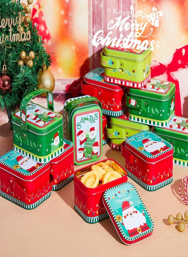Lounsweer 12 Pcs Christmas Cookie Tins With Lid and Handle - 6 Styles Rectangle Xmas Boxes Gift Tins Tinplate Box for Food Storage Candy Tea Christmas Party Favor Goody - Image 1