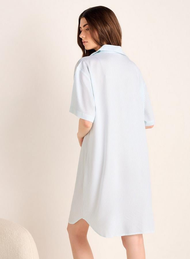 سبلاش فيڤ قميص نوم بياقة مشقوقة مخطط - Image 3