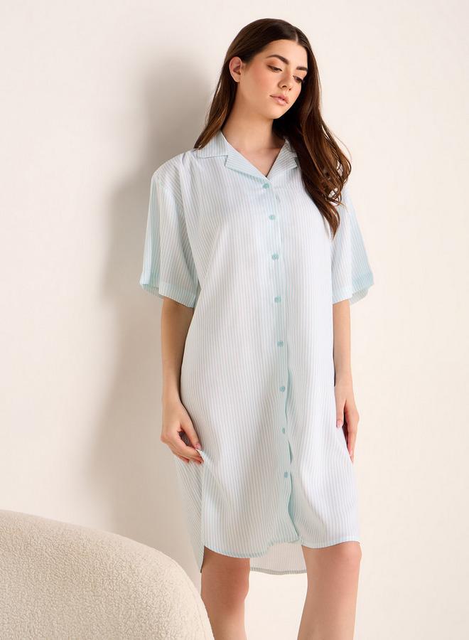 سبلاش فيڤ قميص نوم بياقة مشقوقة مخطط - Image 1