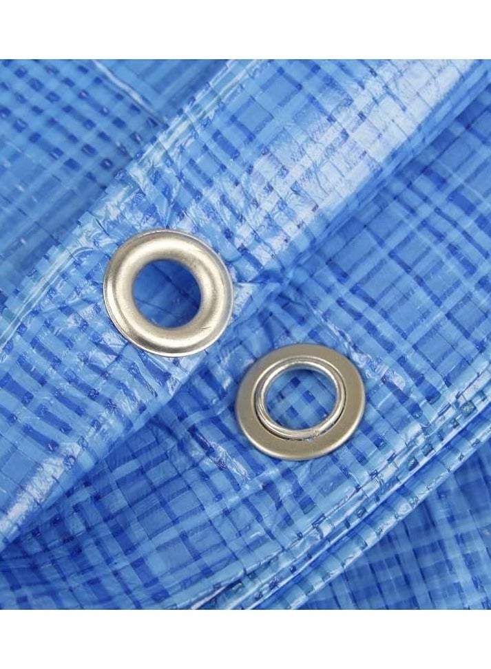 غطاء قماش مشمع أزرق مقاوم للماء مقاس 4 × 6 متر، ملاءة أرضية - مقاوم للماء والطقس، مقاوم للصقيع، حماية من الأشعة فوق البنفسجية، عالمي، متعدد الأغراض، فتحات معززة - Image 4