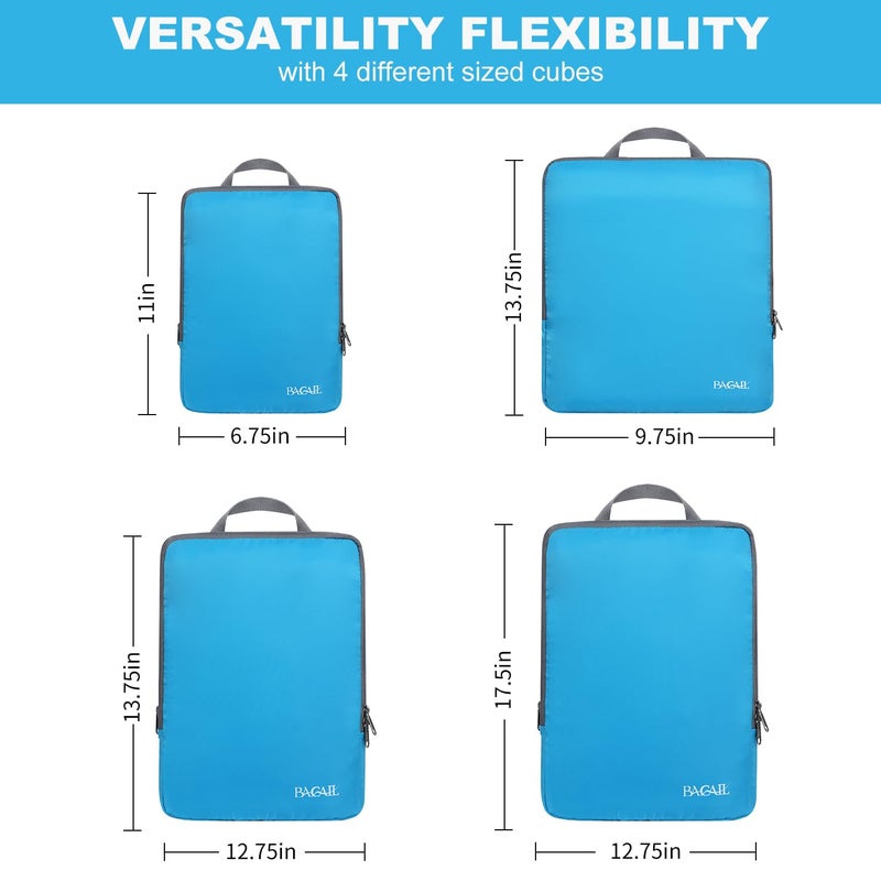 BAGAIL 4 Set/6 Set/8 Set Compression Packing Cubes Travel Accessories Expandable Packing Organizers (Cloth Pattern, 4-Blue) - Image 2