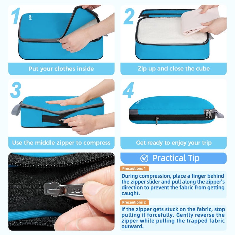 BAGAIL 4 Set/6 Set/8 Set Compression Packing Cubes Travel Accessories Expandable Packing Organizers (Cloth Pattern, 4-Blue) - Image 4