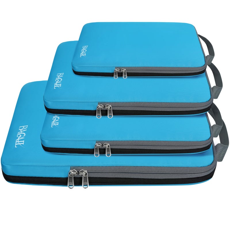BAGAIL 4 Set/6 Set/8 Set Compression Packing Cubes Travel Accessories Expandable Packing Organizers (Cloth Pattern, 4-Blue) - Image 1