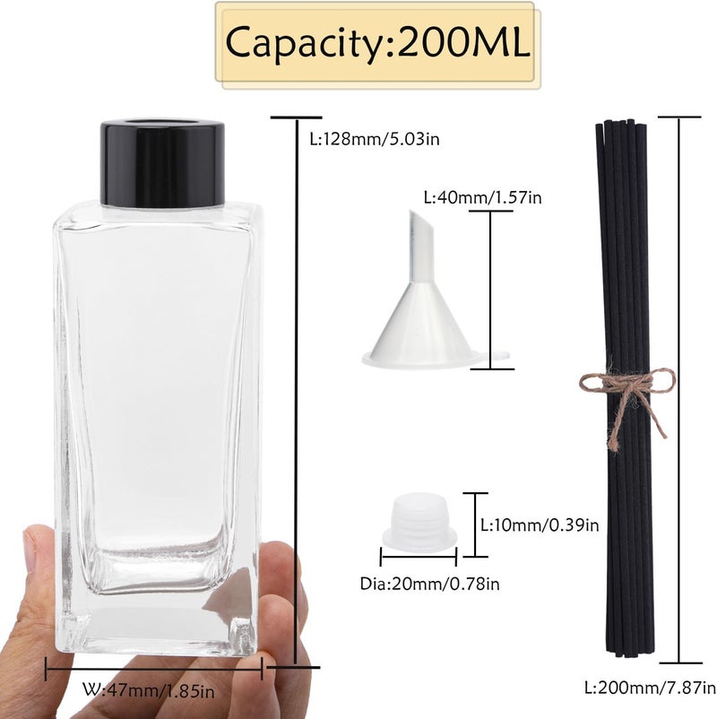 Agidea 4PCS Empty Glass Fragrance Reed Diffuser Bottles, Refillable Diffuser Bottles with 20pcs Reeds Sticks & Black Caps & Funnel, Diffuser Jars for Home Oil Fragrance Decoration (200ML) - Image 3