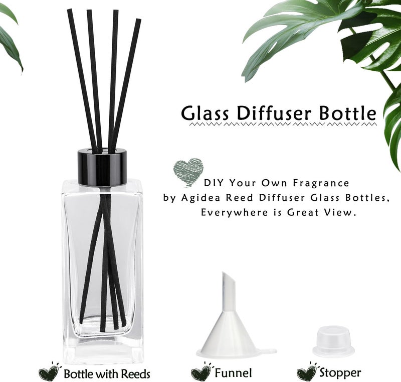 Agidea 4PCS Empty Glass Fragrance Reed Diffuser Bottles, Refillable Diffuser Bottles with 20pcs Reeds Sticks & Black Caps & Funnel, Diffuser Jars for Home Oil Fragrance Decoration (200ML) - Image 2