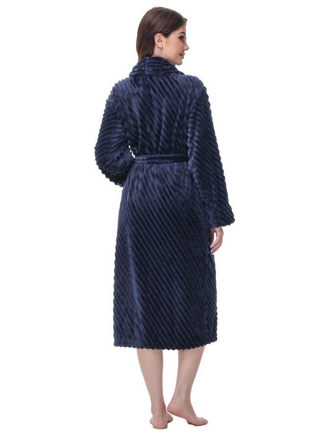 Yurhap Premium Robes for Women - Super Soft Cozy Fleece Womens Robe Plush Long Bathrobe, Navy Blue, XXL-3XL - Image 2