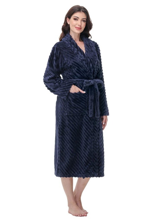 Yurhap Premium Robes for Women - Super Soft Cozy Fleece Womens Robe Plush Long Bathrobe, Navy Blue, XXL-3XL - Image 1