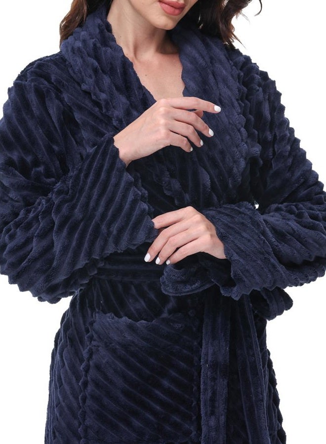 Yurhap Premium Robes for Women - Super Soft Cozy Fleece Womens Robe Plush Long Bathrobe, Navy Blue, XXL-3XL - Image 3