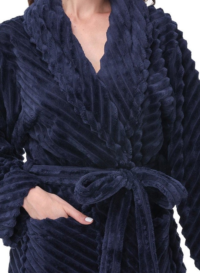 Yurhap Premium Robes for Women - Super Soft Cozy Fleece Womens Robe Plush Long Bathrobe, Navy Blue, XXL-3XL - Image 4