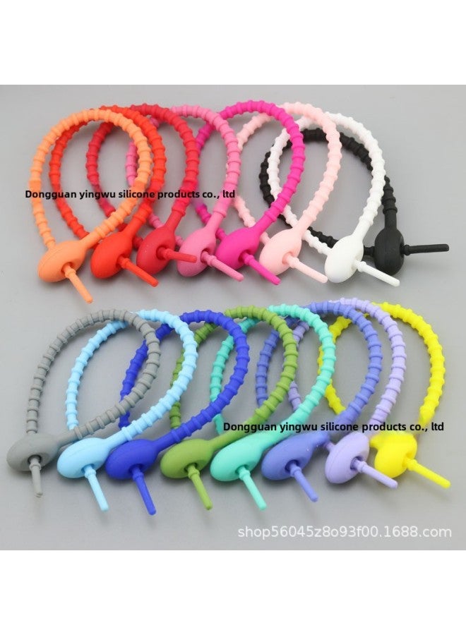 Loquat Simple Silicone Cable Tie Loose Buckle Wire Bundle Keychain Tadpole Lanyard Cable Tie Strap Accessories Winding-Color:rose Red - Image 2