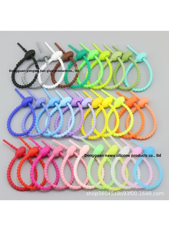 Loquat Simple Silicone Cable Tie Loose Buckle Wire Bundle Keychain Tadpole Lanyard Cable Tie Strap Accessories Winding-Color:rose Red - Image 3