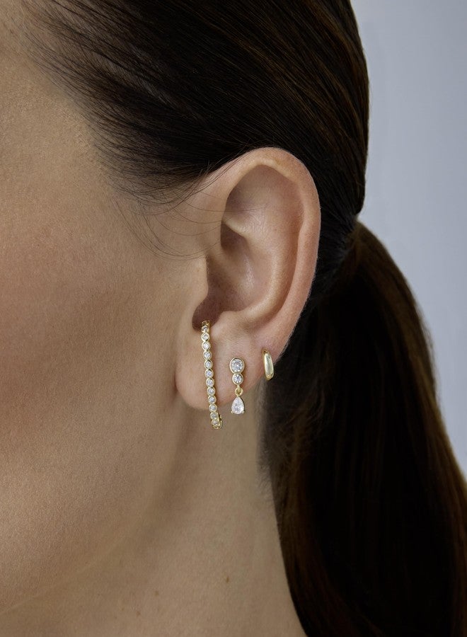 بافوا مجموعة أقراط PAVOI متعددة القطع من الفضة الإسترليني عيار 925 مطلية بالذهب الأصفر عيار 14 قيراطًا، بتصميم بسيط وأنيق، مناسبة للنساء - طقم من ثلاث أقراط متدلية بتصميم بسيط وأنيق. - Image 2