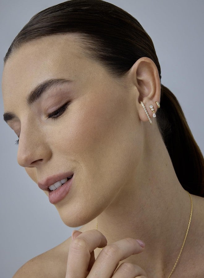 بافوا مجموعة أقراط PAVOI متعددة القطع من الفضة الإسترليني عيار 925 مطلية بالذهب الأصفر عيار 14 قيراطًا، بتصميم بسيط وأنيق، مناسبة للنساء - طقم من ثلاث أقراط متدلية بتصميم بسيط وأنيق. - Image 4