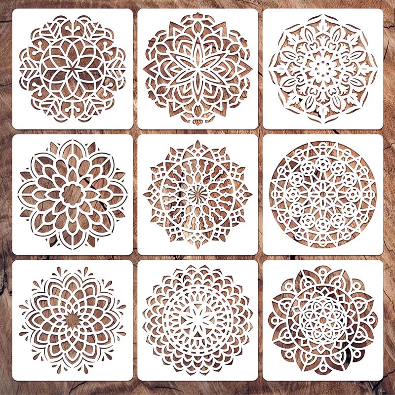 Felixcraft Mandala Stencils for Painting, Small Diwali Rangoli Stencils for Crafts on Wood Wall Furniture Fabric Tile Rock Mat, Plastic Drawing Templates for Diwali Decorations DIY Projects & Home Decor - Image 1
